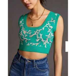 Anthropologie Size Small Maeve Denise‎ Reef Print Crop Sweater Tank